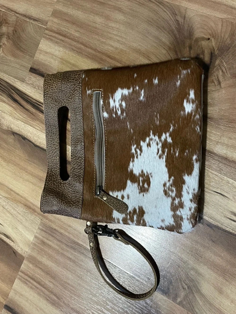 Myra Bag Cowhide Wristlet Clutch Brown White Spotted Hair-On-Hide Western